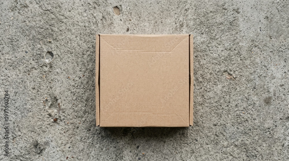 Fototapeta premium Minimal cardboard packaging box mockup top view flat lay