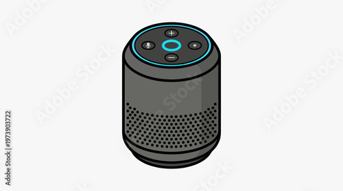 Modern wireless smart speaker with illuminated buttons, a compact voice assistant device for home automation and digital audio experiences