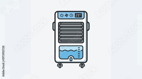 Modern portable air cooler icon with digital display and water tank, an essential home appliance for comfortable indoor cooling and climate control