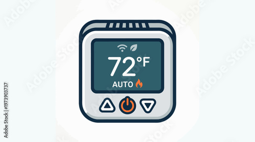 Smart Digital Thermostat Illustration for Home Climate Control with Wi-Fi Connectivity and Temperature Display, Ideal for Modern Living and Energy Efficiency