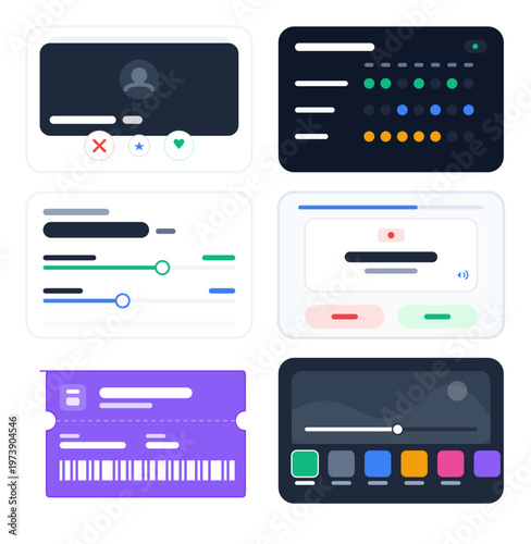 Set of Modern Flat UI and UX Interface Design Components