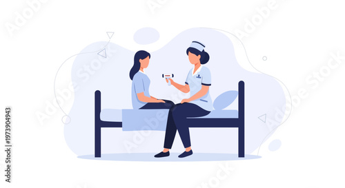 Nurse checking patient's temperature with thermometer on hospital bed, healthcare concept