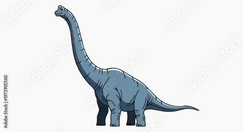 A majestic illustration of a Brachiosaurus, a long-necked dinosaur, standing tall and proud. The dinosaur has a large body, long neck and tail, and four strong legs