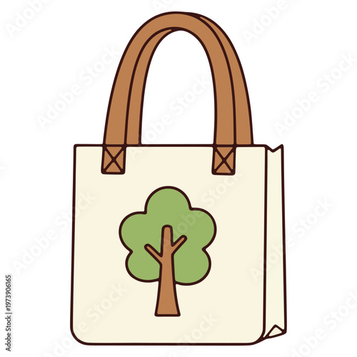 Eco-Friendly Canvas Tote Bag With Tree Icon For Sustainable Lifestyle Vector Illustration