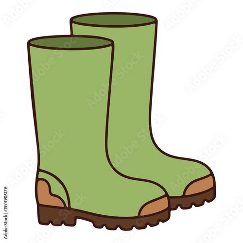Green Rubber Boots For Gardening And Outdoor Environmental Work Vector Illustration