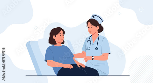 Nurse caring for a patient in a hospital bed, medical care and support