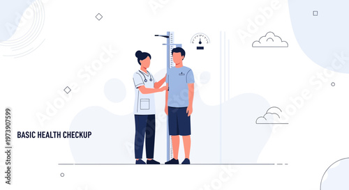Doctor measuring man's height during basic health checkup, medical examination concept
