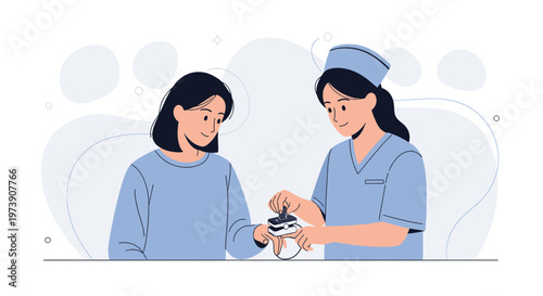 Nurse checks patient's oxygen saturation with pulse oximeter, healthcare concept