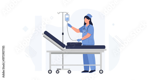 Nurse Administering IV Drip to Patient on Medical Stretcher