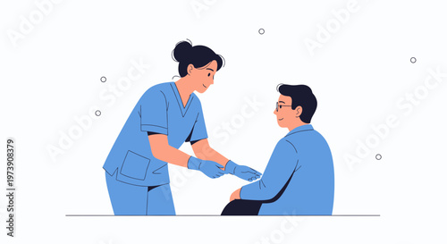 Nurse Checking Patient's Arm in Medical Office - Flat Illustration
