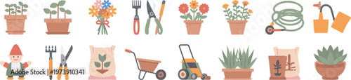 Gardening Tools and Plants Collection flowers potted plants