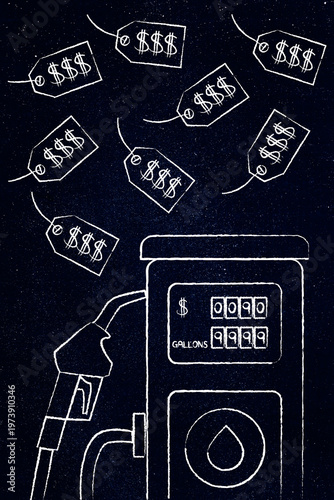 petrol pump with price tags concept of rising fuel costs and energy crisis