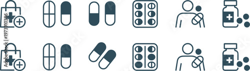 Medical Icons Set Pharmacy and Pills healthcare capsules