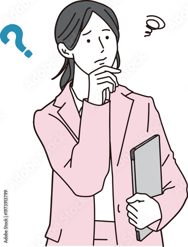 悩んでいるビジネスパーソンの女性のイラスト素材