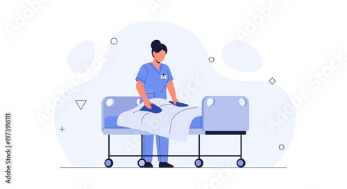 Nurse Caring for Patient in Hospital Bed, Healthcare Illustration