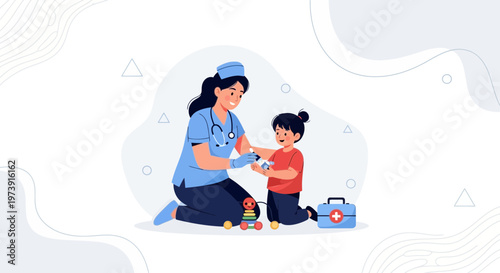 Nurse gives injection to child, medical care, vaccination, doctor, kid, health, clinic, hospital