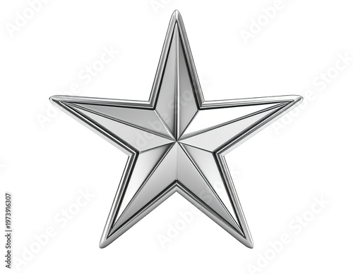 3D rendered silver five-pointed star on a black background