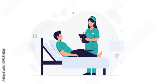 Nurse Attending Patient in Hospital Bed, Medical Care and Healthcare Concept