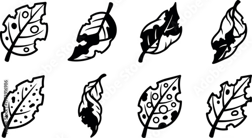 Decayed and spotted leaves with jagged edges