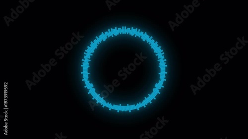 Futuristic Spike Energy Ring Animation with Circular Signal Waveform, Digital Audio Visualization Loop