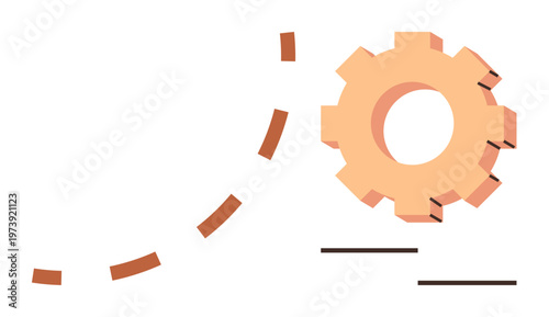 Technology, industry, progress, mechanics, engineering, production. An orange gear with motion lines suggests movement. Technology and industry highlighted
