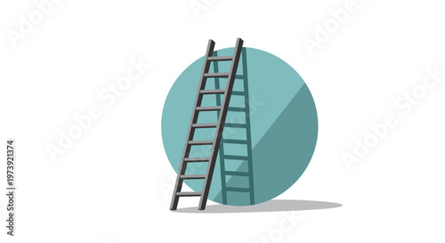 A grey step ladder with its shadow casting on a teal circular background