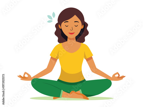 A woman practicing meditation in a calm and serene posture with hands in mudra position