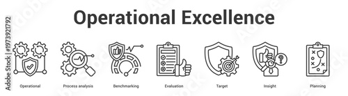 Operational Excellence web banner icon set vector illustration concept for business with icon of Operational, Process analysis, Benchmarking, Evaluation, Targ.