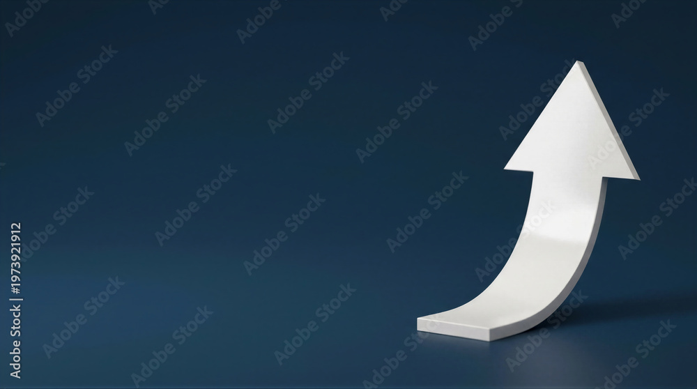 Fototapeta premium A white model of a crescent shaped arrow on a dark blue background.