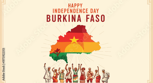 Burkina Faso Independence Day celebration with national map and traditional people illustration