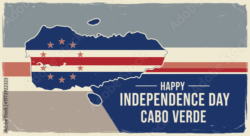 Vintage Cabo Verde Independence Day greeting card with national flag and map