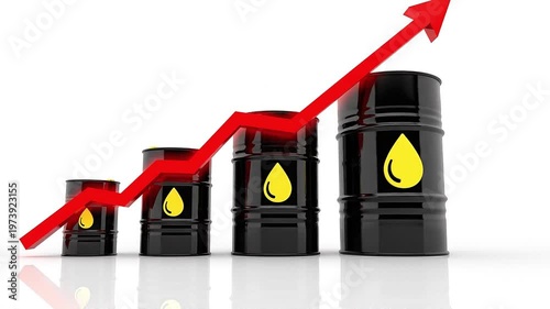 Increasing Oil Prices Concept With Barrels And Upward Arrow Growth Chart