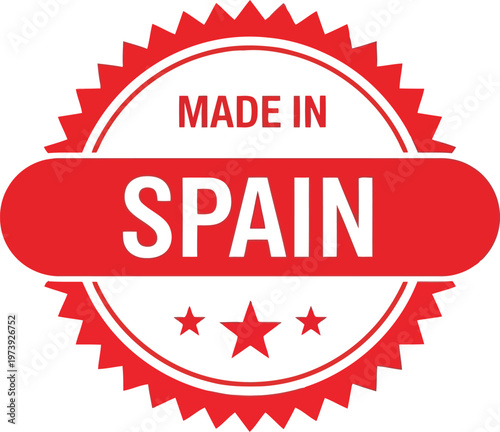 Red Made In Spain Round Badge Stamp Vector Illustration Label For Product Quality Assurance Sign