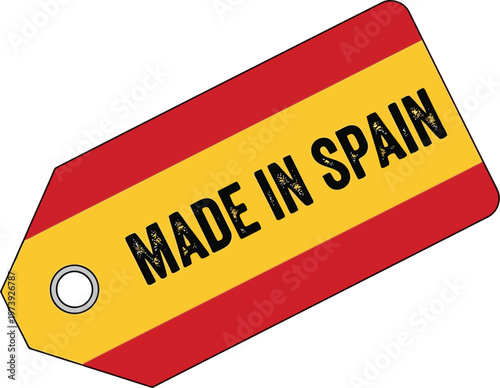 made in spain text on a clothing label with the spanish national flag colors design