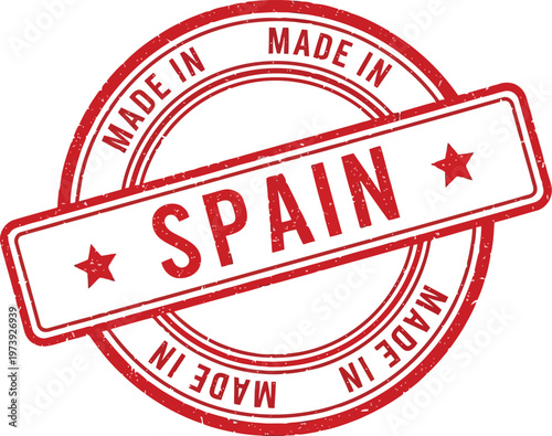 Red Round Rubber Stamp Icon With Text Made In Spain Isolated On White Background Label
