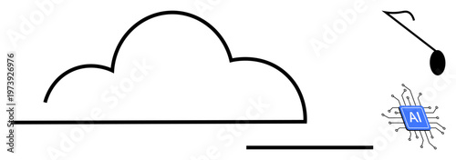 Cloud computing, artificial intelligence, data storage, technology innovation, future tech, and digital tools. ion of a cloud, AI microchip and simplified icons. Cloud computing and artificial