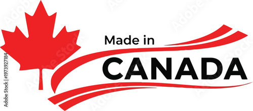 Made in Canada label with red maple leaf icon and swoosh design for product packaging