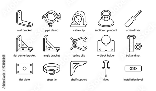 Collection of various hardware tools and equipment icons