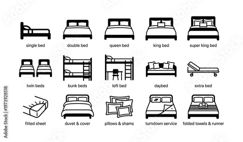Variety of beds and bedding types: from single to super king and accessories