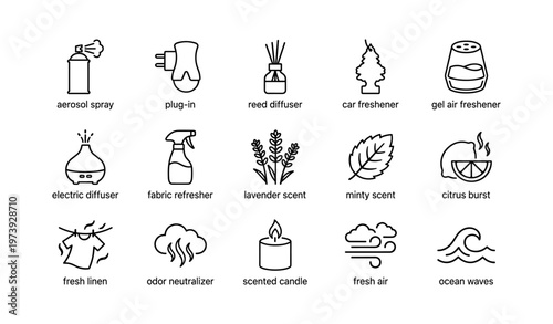 Variety of air fresheners and scents with icon illustrations