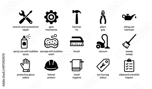 Set of tools and equipment icons for repair and maintenance