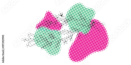 Abstract Halftone Shapes in Pink and Teal Colors.