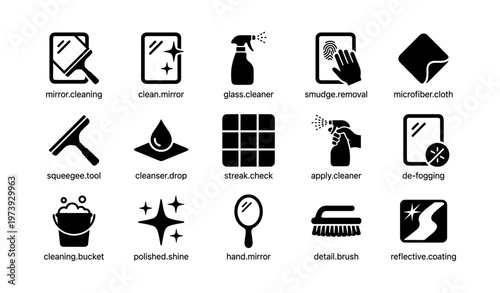 Icons for mirror cleaning and maintenance tools