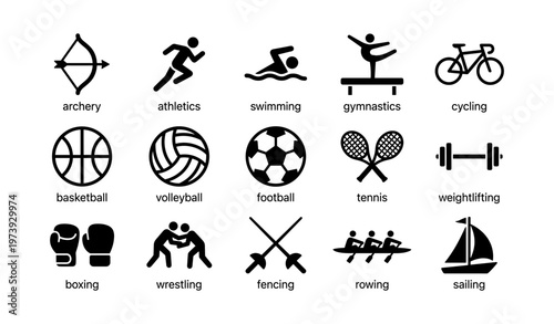 Icons of various olympic sports representing athletic disciplines