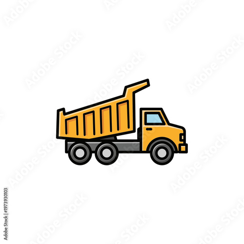 Yellow dump truck construction icon