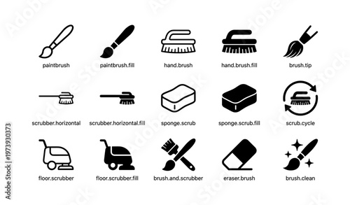 Vector icons of cleaning and painting tools