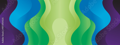 Abstract background with fluid vertical wave shapes in green and blue tones, featuring smooth gradient blending and soft edges, creating a fresh and natural visual feel, suitable for eco themed design
