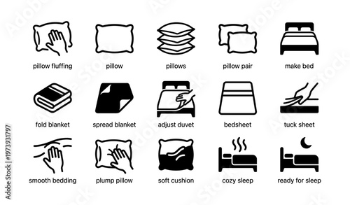 Set of icons illustrating bed-making process and techniques