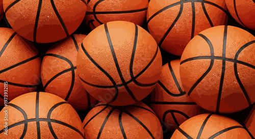 Basketballs stacked in a pile.