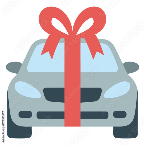 Car Gift Icon With Decorative Ribbon Isolated Vector Illustration On White Background